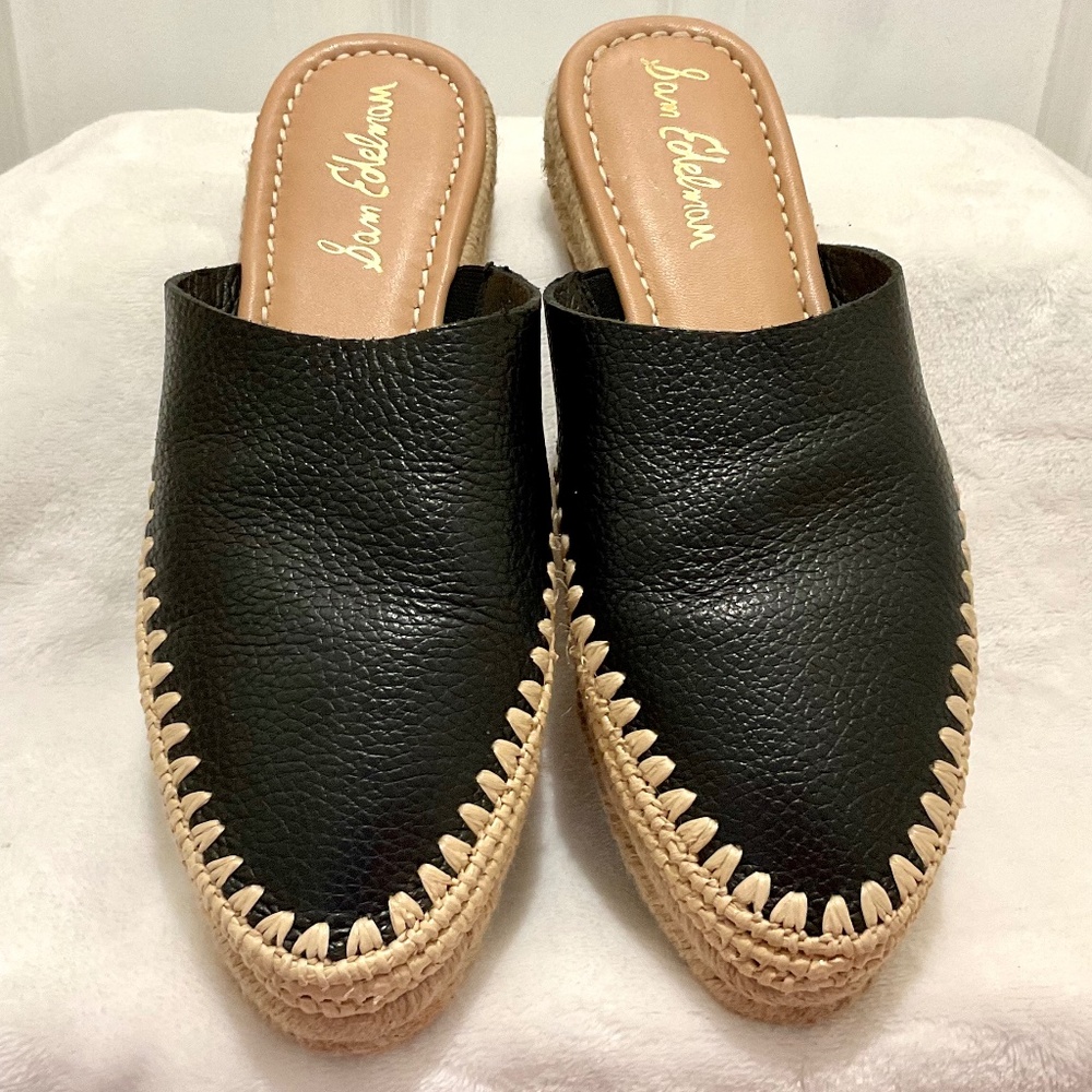 Sam Edelman Black Austin Espadrille Closed Toe Sandal Tumbled Leather 7.5M - Picture 14 of 14